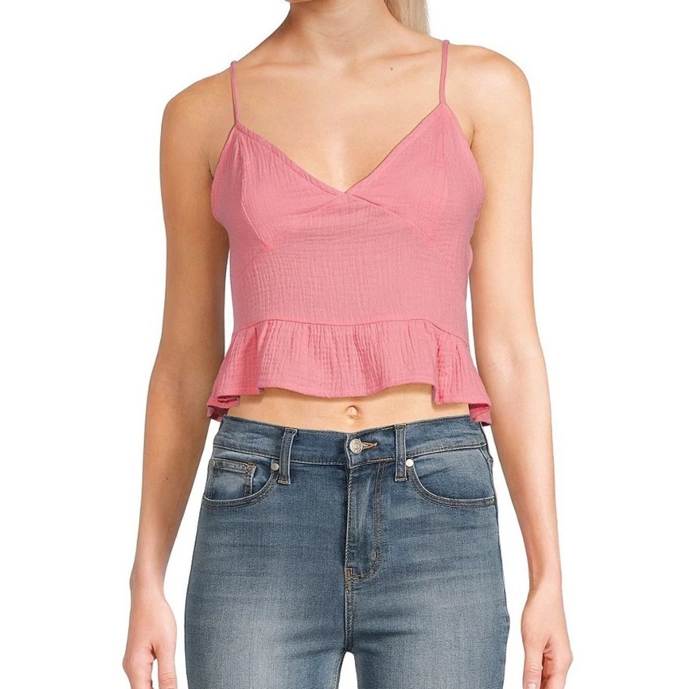 Fornia Adjustable Straps Gauze Peplum Camisole Top in Pink NWOT XL